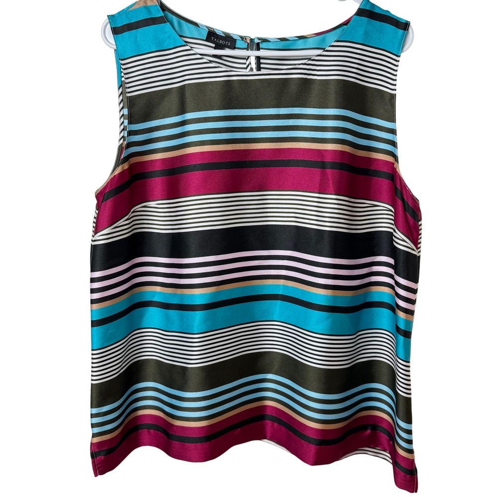 Talbots Tank Top Women XL Multi-Color Striped Satin Sleeveless Shell VN5084